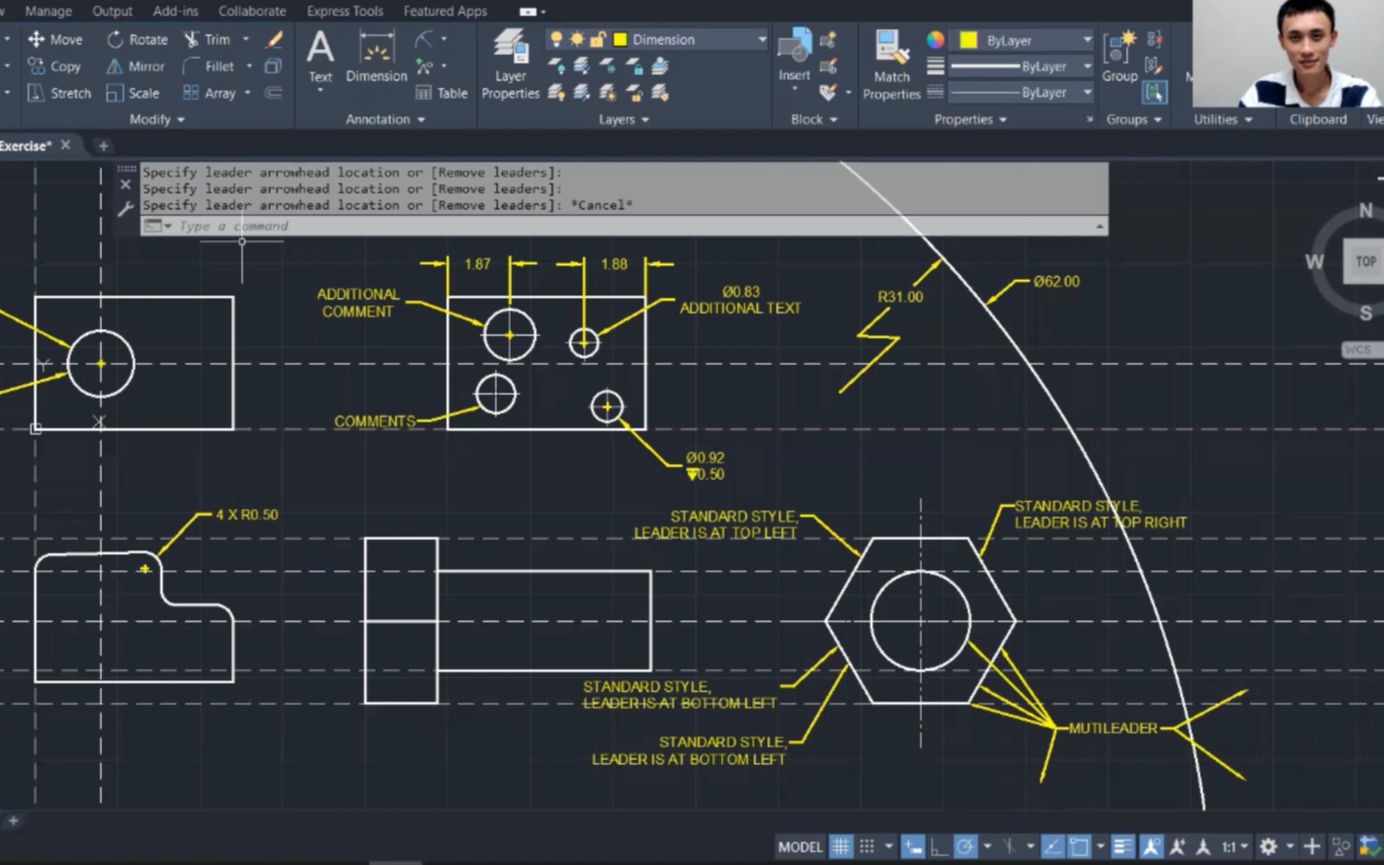 L16:AutoCAD 标注圆与倒角,设置箭头格式 | AutoCAD | 从入门到精通 | 英文教学 | 工程制图 | 计算机绘图哔哩哔哩bilibili