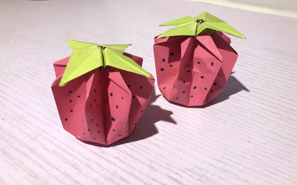 手工折纸,简单diy,立体的小草莓_哔哩哔哩_bilibili