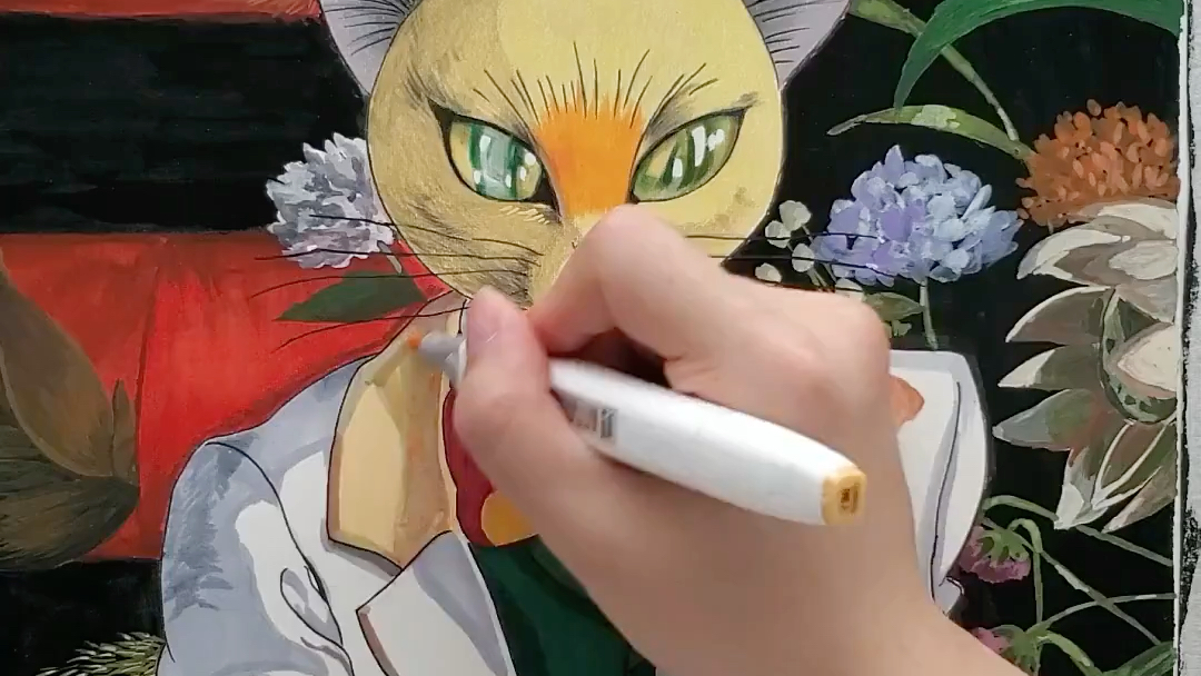 手绘侧耳倾听猫男爵