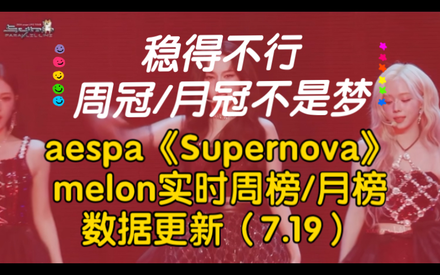 aespa《Supernova》melon实时周榜/月榜数据更新(7.19),周榜多出第二:67603(累积4天),月榜多出第二:173426(累积18天).哔哩哔哩bilibili