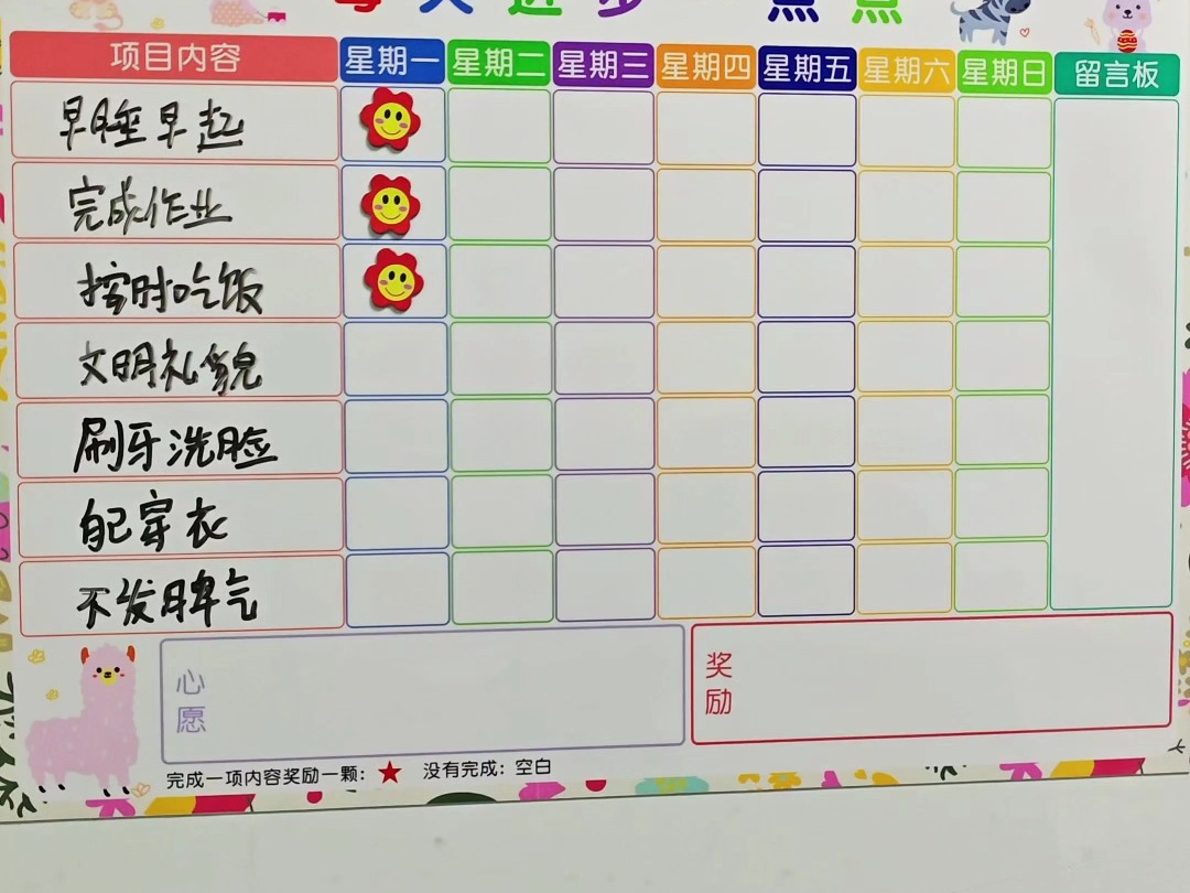 儿童每天进步一点点自律表