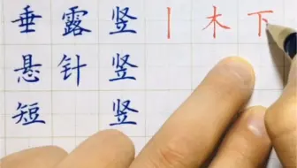 中性笔硬笔书法，基本笔画垂露竖的写法。