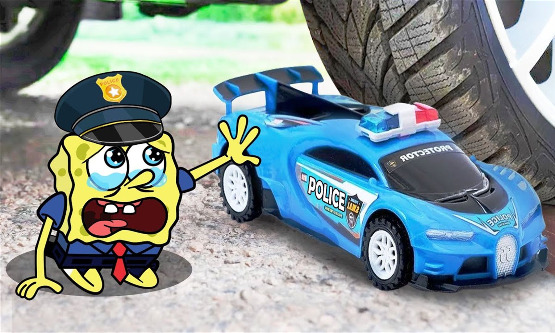 解压动画:汽车实验车和海绵宝宝警车的较量,谁将笑到最后?