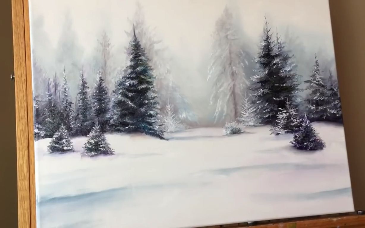 【油画技法】油画雪中树风景技法哔哩哔哩bilibili