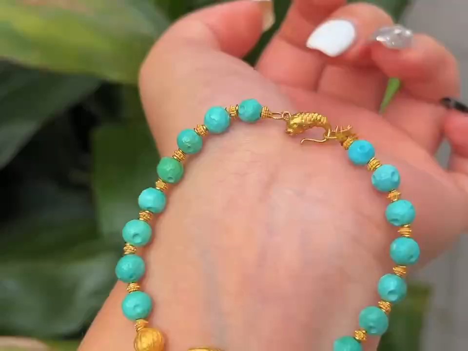 原矿绿松石搭配999足金.仙女款.