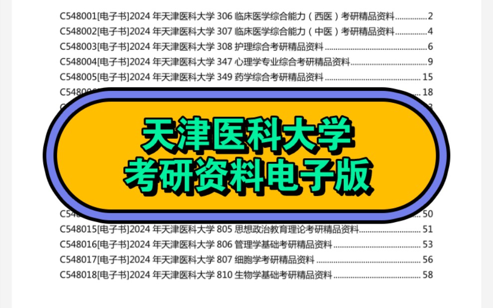 [图]2024年天津医科大学考研资料电子版免费预览