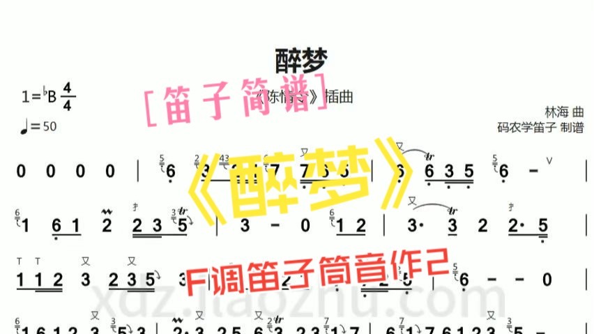 醉梦 动态简谱 + B♭调原声伴奏