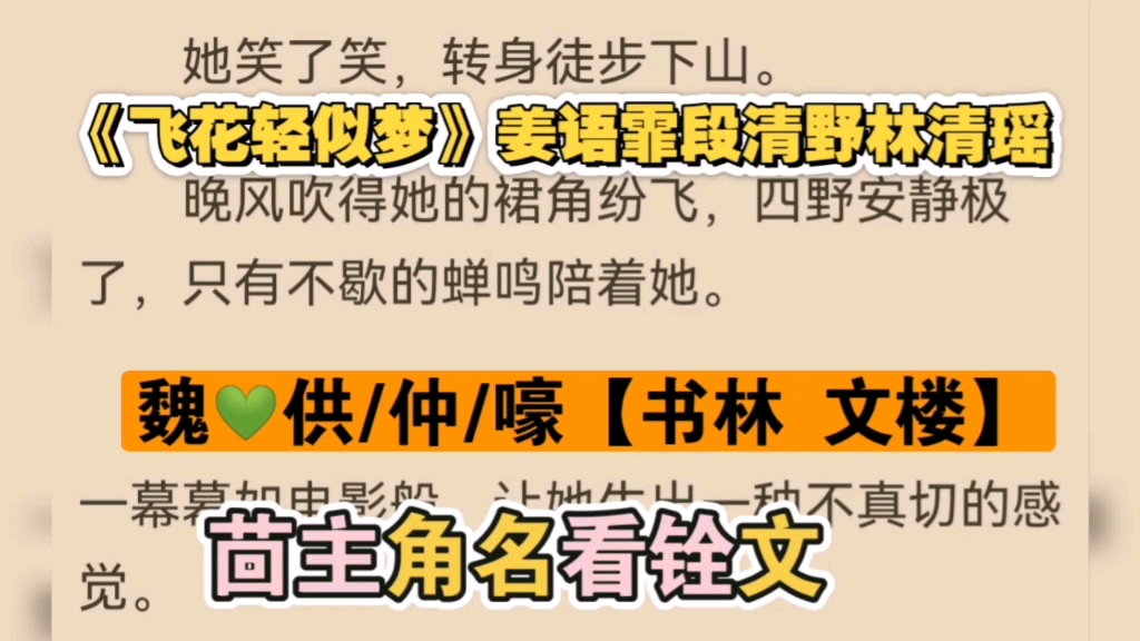 一口气看完《飞花轻似梦》姜语霏段清野林清瑶高质量宝藏高分小说哔哩哔哩bilibili