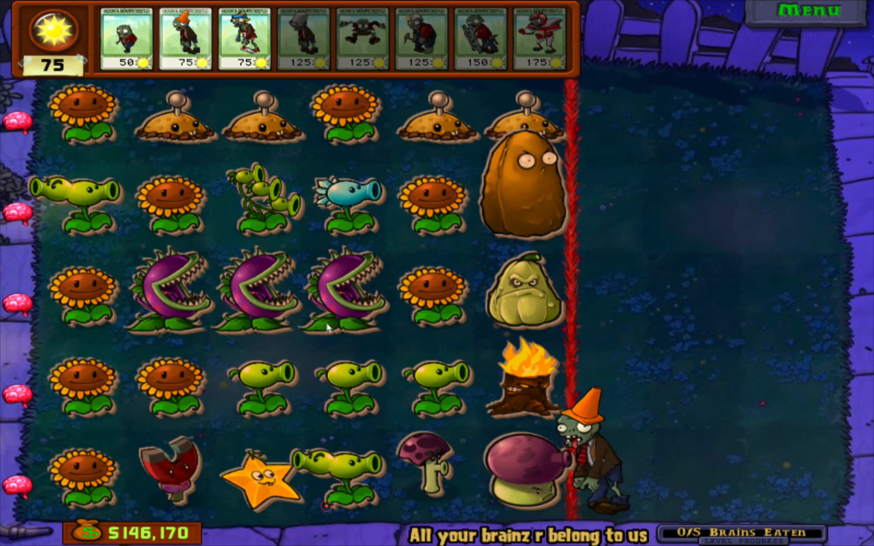 pvz 我是僵尸,关卡最后一关,理论上可以刷出的植物排列最简单,且获胜