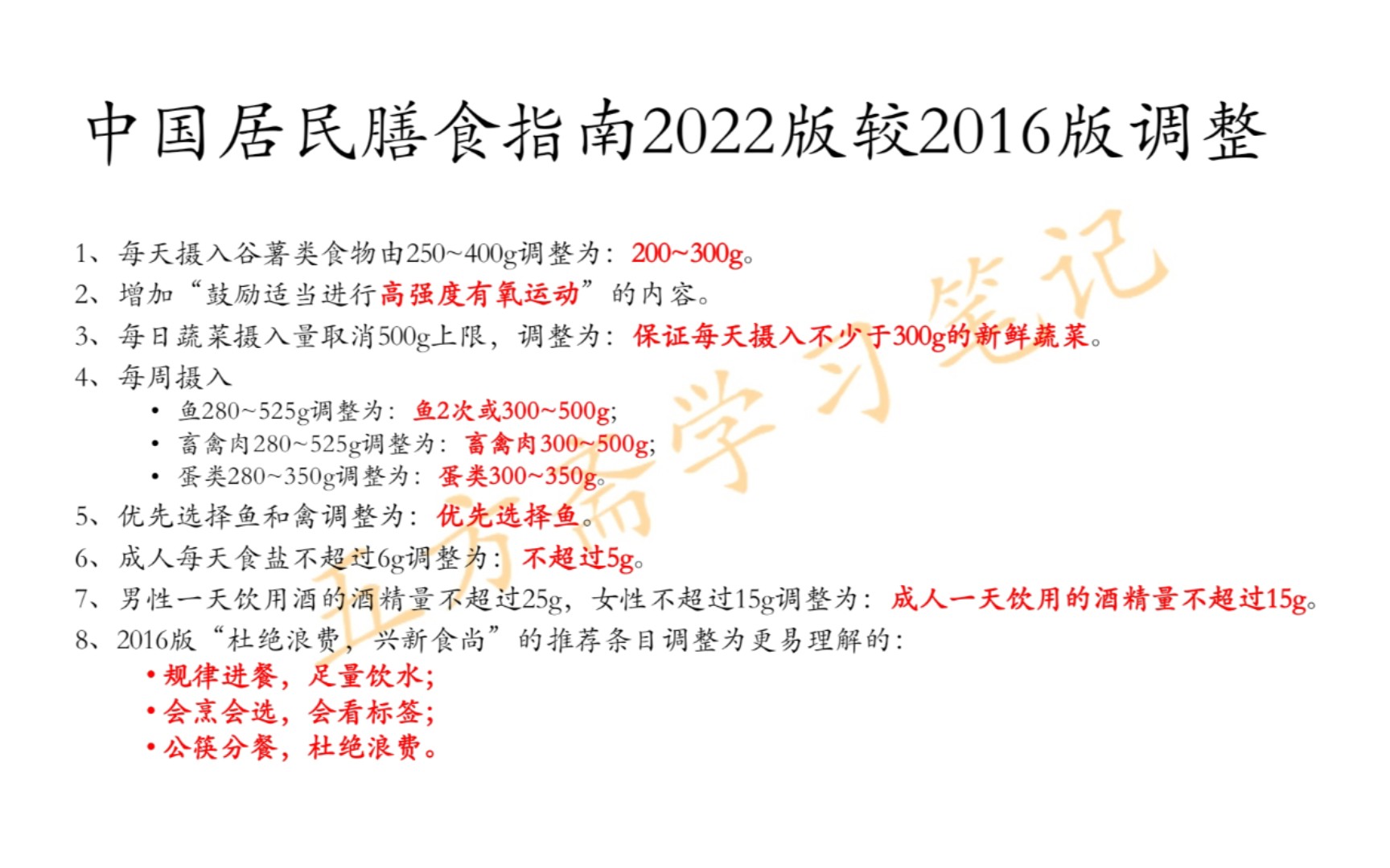 [图]2022版中国居民膳食指南核心推荐条目与2016版对比