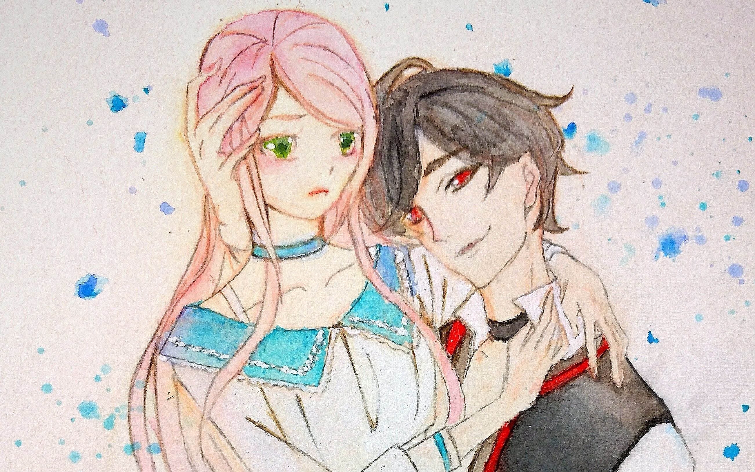 水彩临摹甜美的咬痕记录自己画画过程