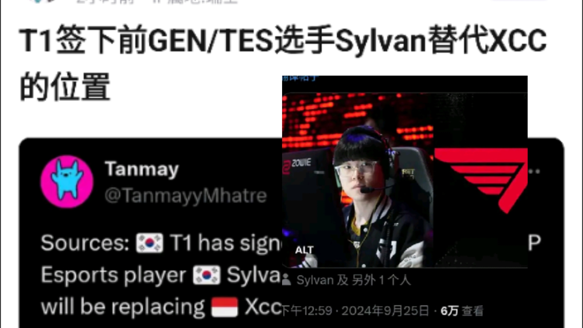 T1签下前GEN/TES选手Sylvan代替XCC的位置,v吧热议