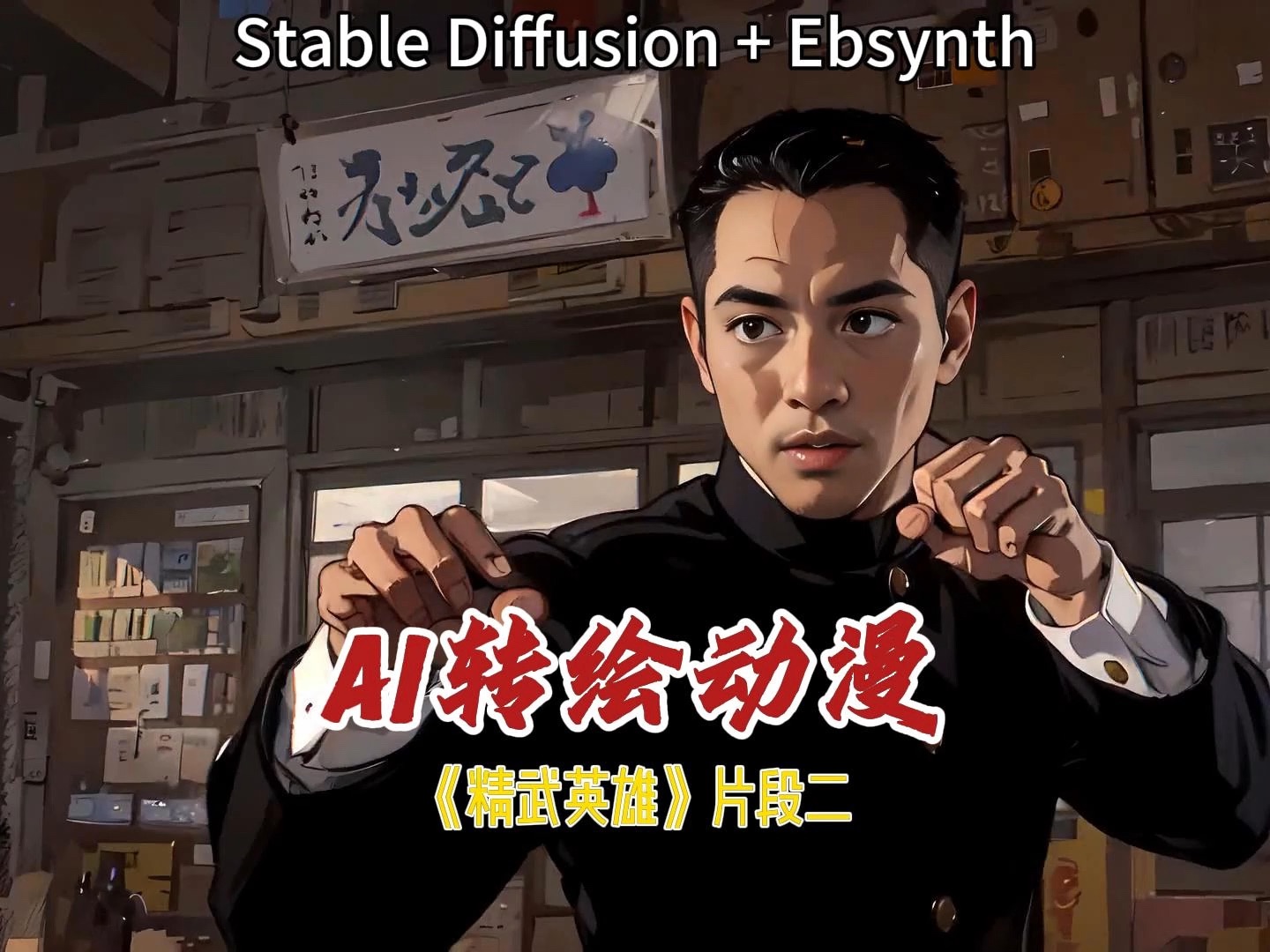 ai转绘动漫之《精武英雄》片段-周比利vs李连杰经典对战场面