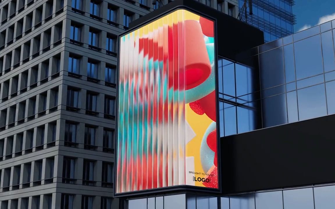 3d广告牌led画面样机视频动画宣传片展示