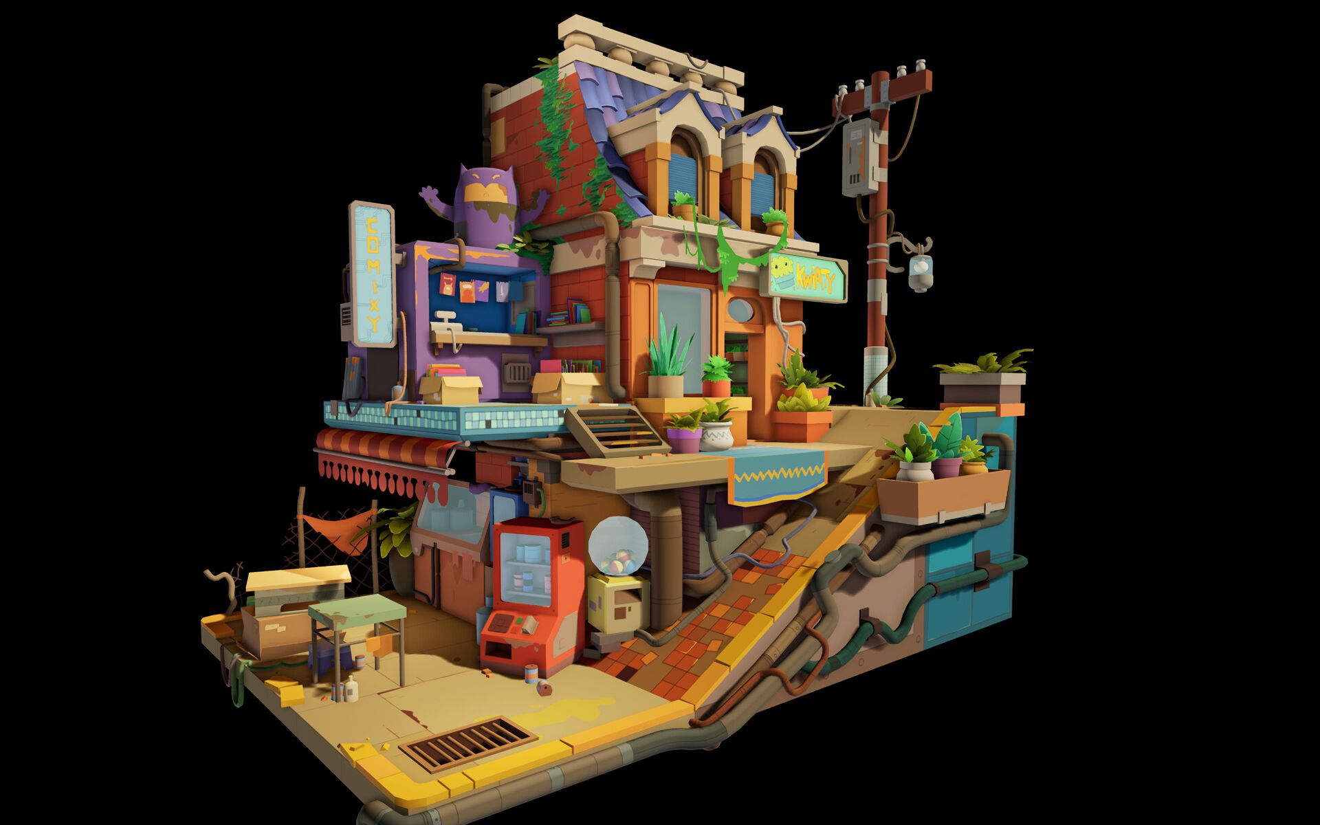 【3dmax建模】卡通小卖部场景建模,建模思路,技巧全程解析