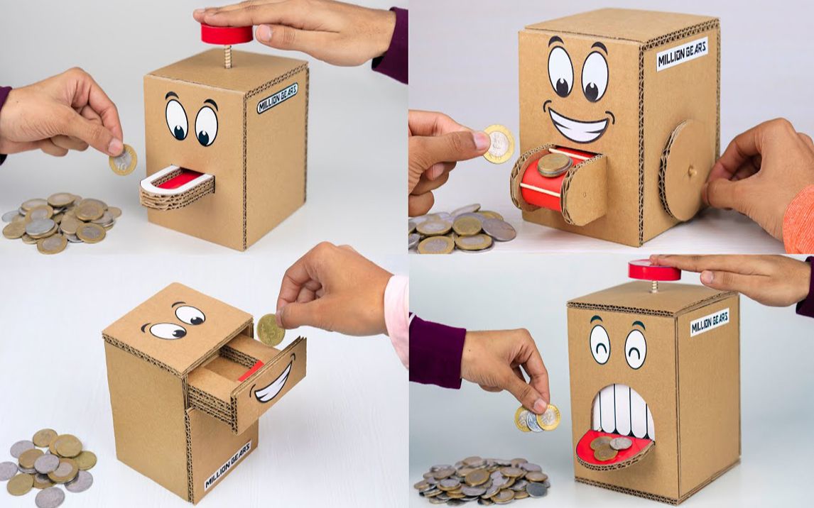 儿童用纸盒制作存钱罐图片