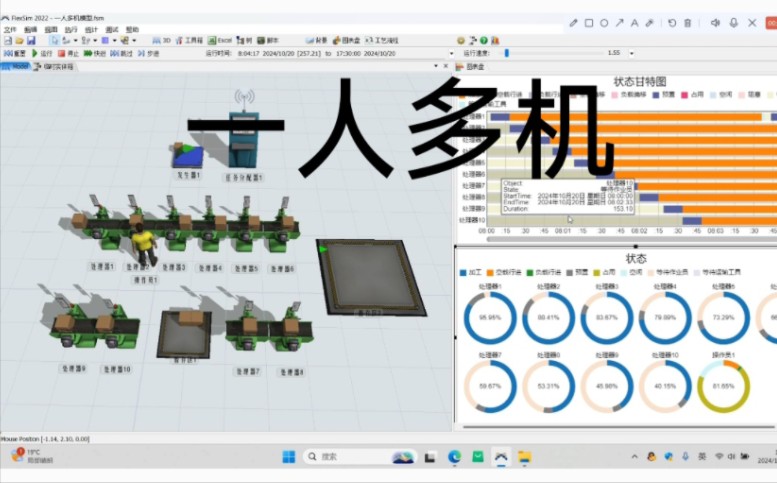 flexsim仿真一人多机,负荷度核算
