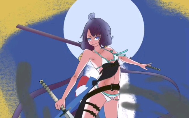 【ipad】泳装的北斋,半临摹姿势和宝具背景