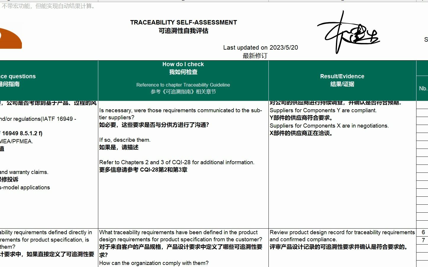 CQI28 可追溯性自我评估表哔哩哔哩bilibili