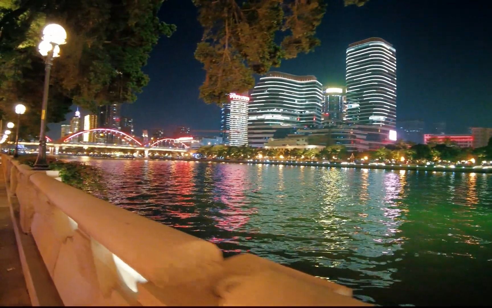广州城市滨江中路散步 广州城市夜景灯光