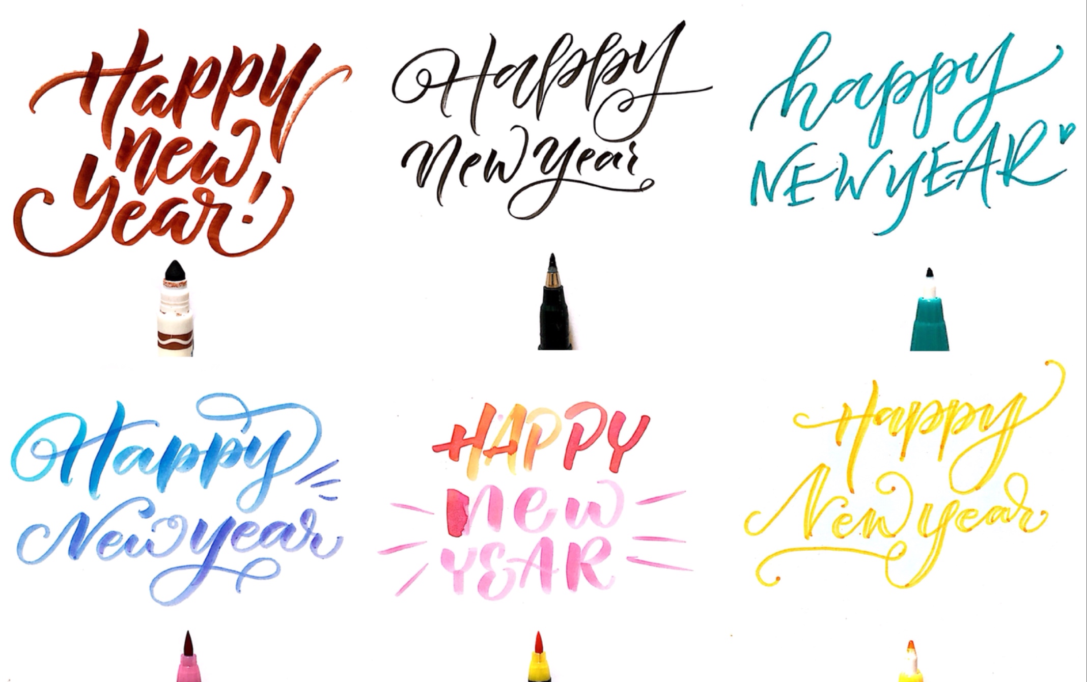 【手写英文】6种happy new year的写法教程 brushletter手写新年贺卡