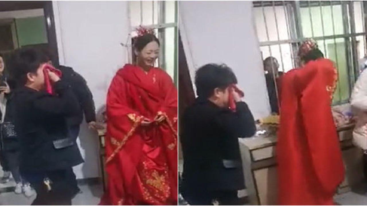 [图]哥哥不舍妹妹出嫁接亲现场掩面大哭 结果一开口却笑翻全场