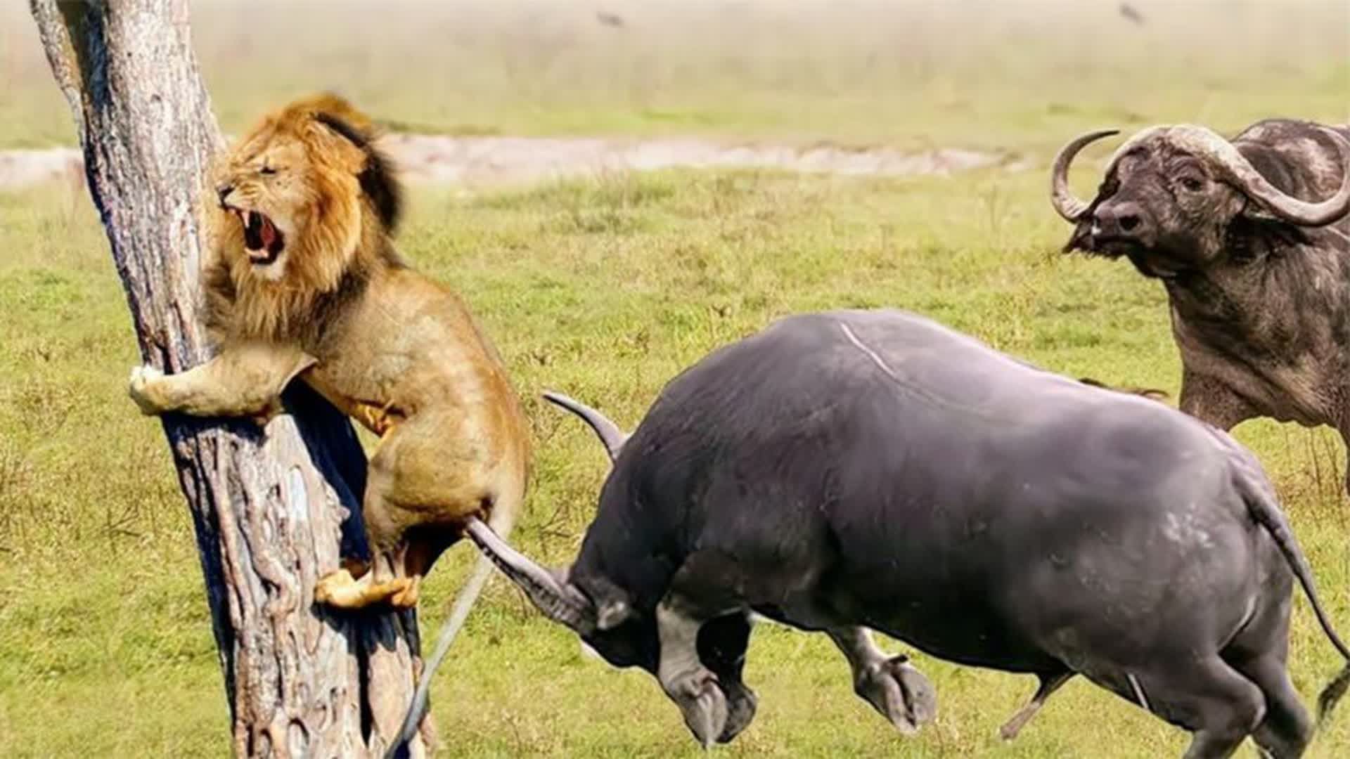 第一次见水牛杀死雄狮全过程,触目惊心,这狮子死得有尊严!