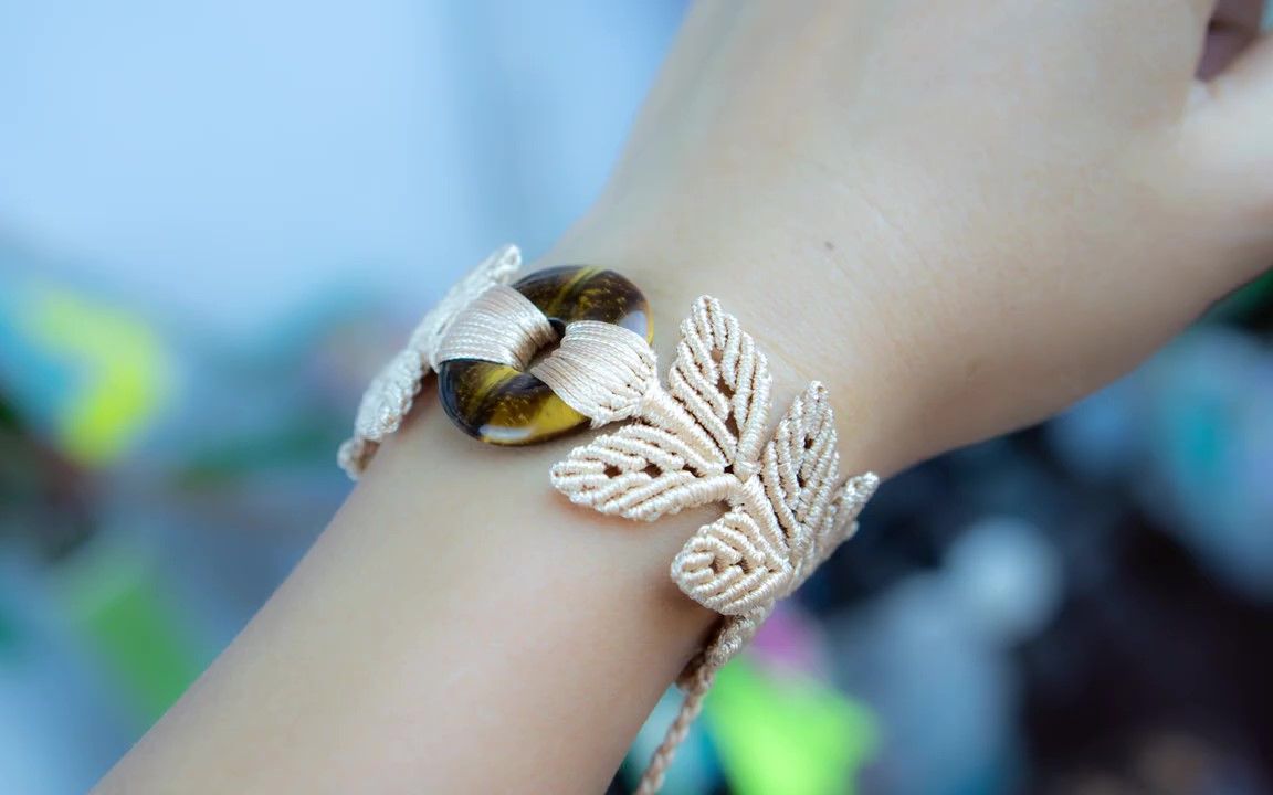 macrame结绳编织平安扣叶子花样手链