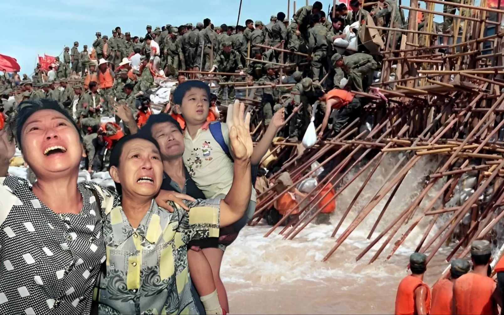 1998年,抗洪救灾的珍贵影像,解放军用血肉之躯挡洪水