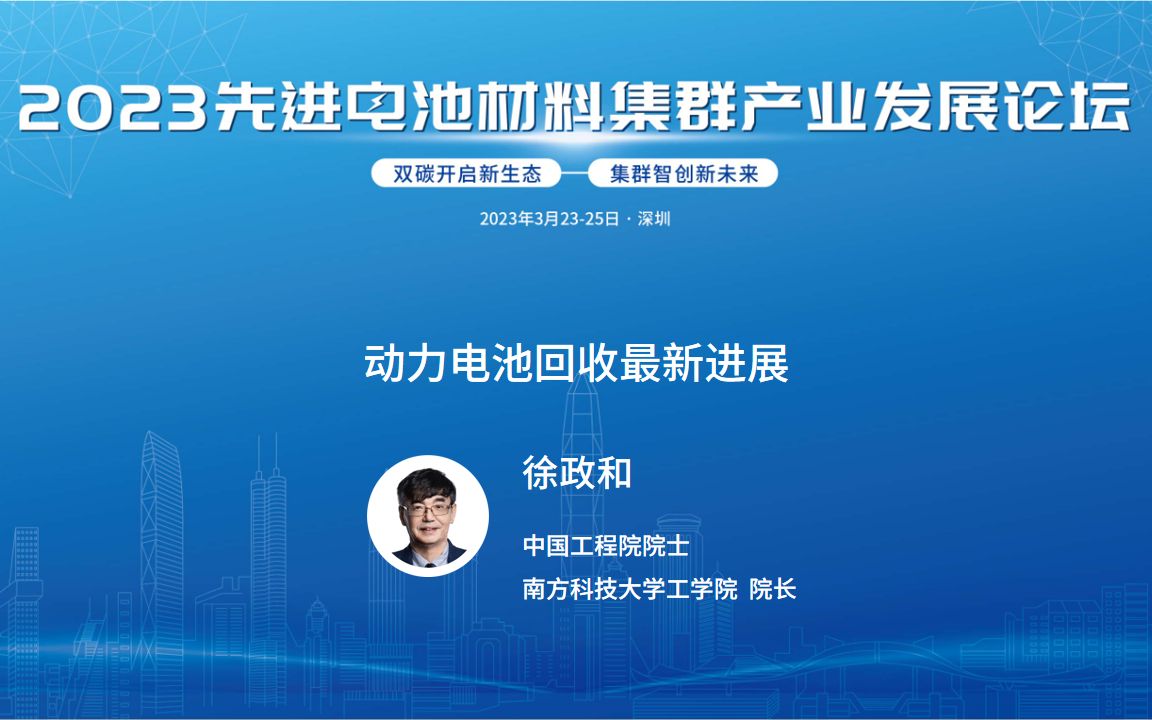 南方科技大学工学院 徐政和院士《动力电池回收最新进展》哔哩哔哩bilibili