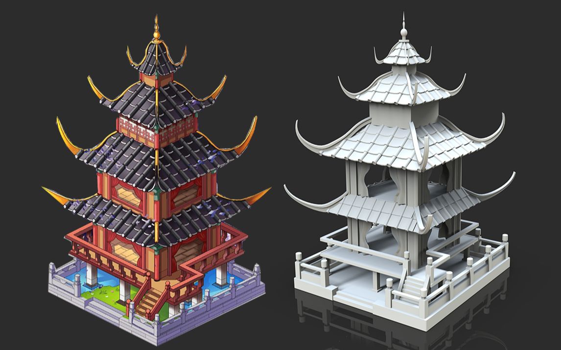 3dmax古风游戏场景模型制作,拆分结构学建模!
