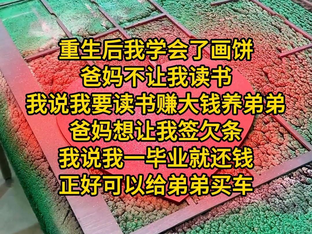 《专心画大饼》重生后我学会了画饼,爸妈不让我读书,我说我要读书赚大钱养弟弟,爸妈想让我签欠条,我说我一毕业就还钱,正好可以给弟弟买车哔哩...