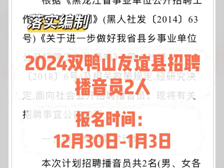 落实编制!2024双鸭山友谊县招聘播音员2人哔哩哔哩bilibili