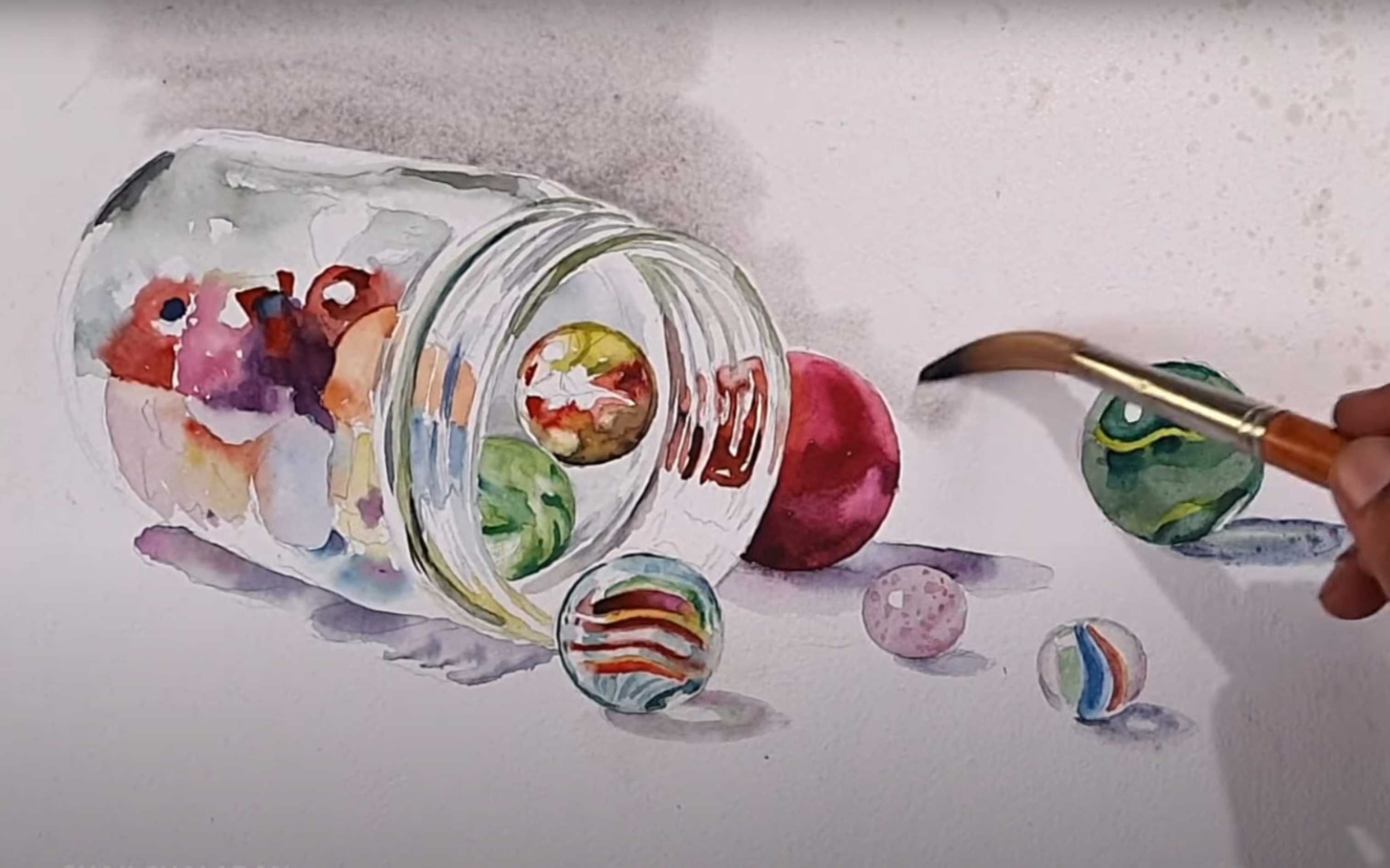 水彩静物画 大理石玻璃球 一步一步水彩 仅原色