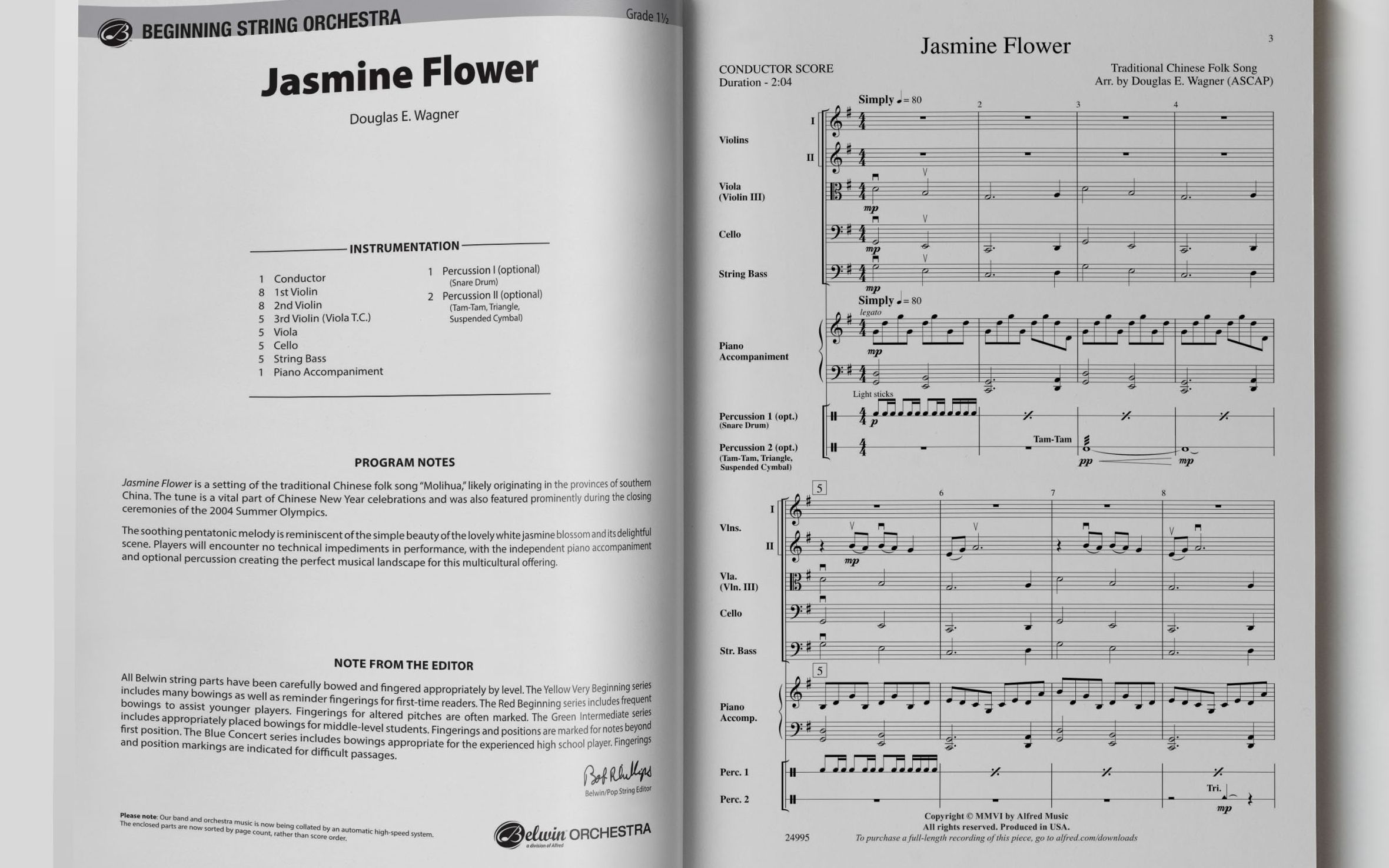 [图]茉莉花 中国民歌 1.5级交响弦乐作品 美国作曲家编曲 （Jasmine Flower）