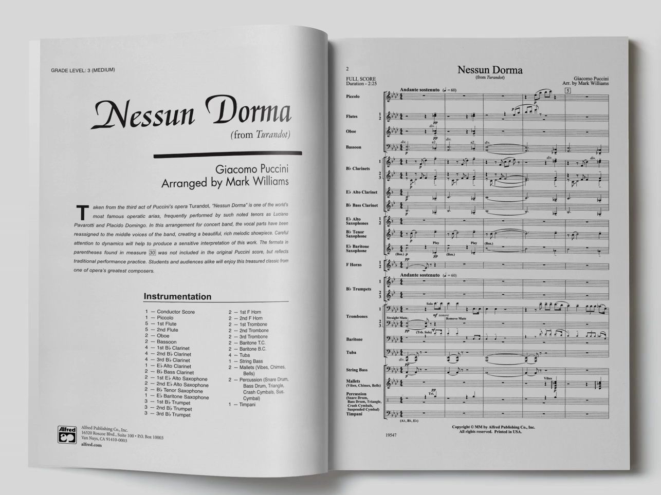 今夜无人入眠 图兰朵 普契尼 3级管乐作品 (nessun dorma)