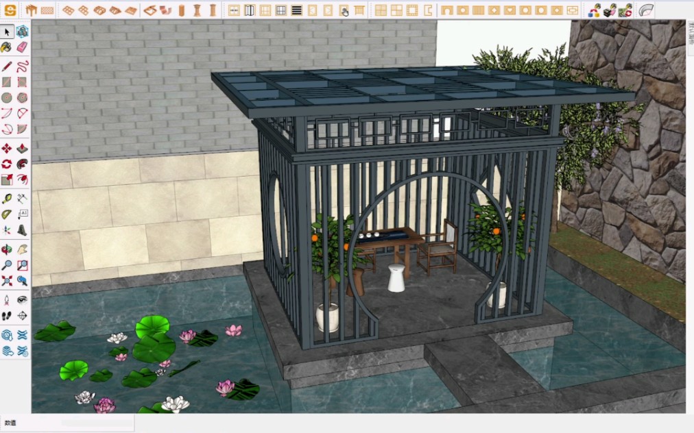 su草图大师阳光房插件速画家教程第8课之整套新中式凉亭_哔哩哔哩