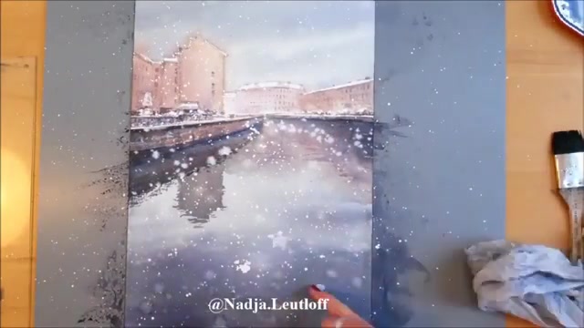 【水彩风景】河岸,雪景哔哩哔哩bilibili