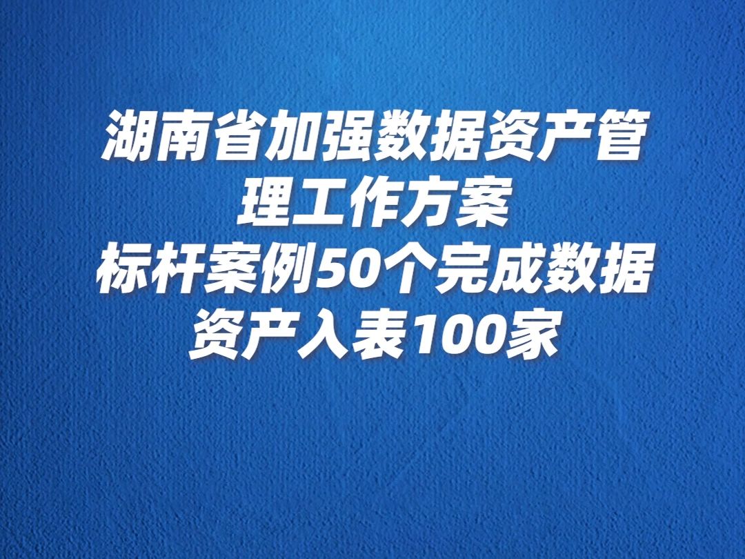 湖南省加强数据资产管理工作方案,标杆案例50个完成数据资产入表100家哔哩哔哩bilibili