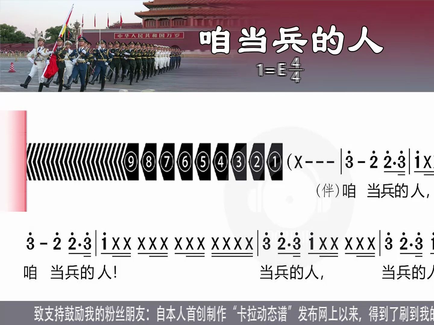 《咱当兵的人》刘斌演唱版及口琴、萨克斯、笛子演奏版卡拉动态谱合辑伴奏用新型高清动态谱K歌学唱口琴示范演奏口琴模仿演奏口琴练习演奏萨克斯笛子...