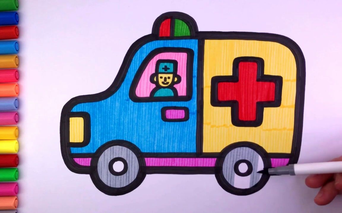 救护车简笔画 画法图片