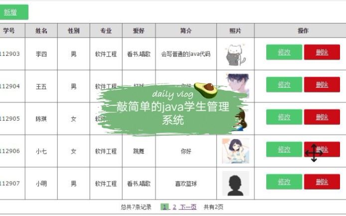 简单的javaweb学生管理页面,增删改查加分页哔哩哔哩bilibili