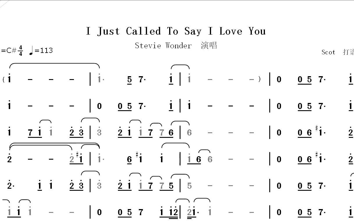 [图]【奥斯卡金曲】I Just Called To Say I Love You（电话诉衷肠）--动态简谱