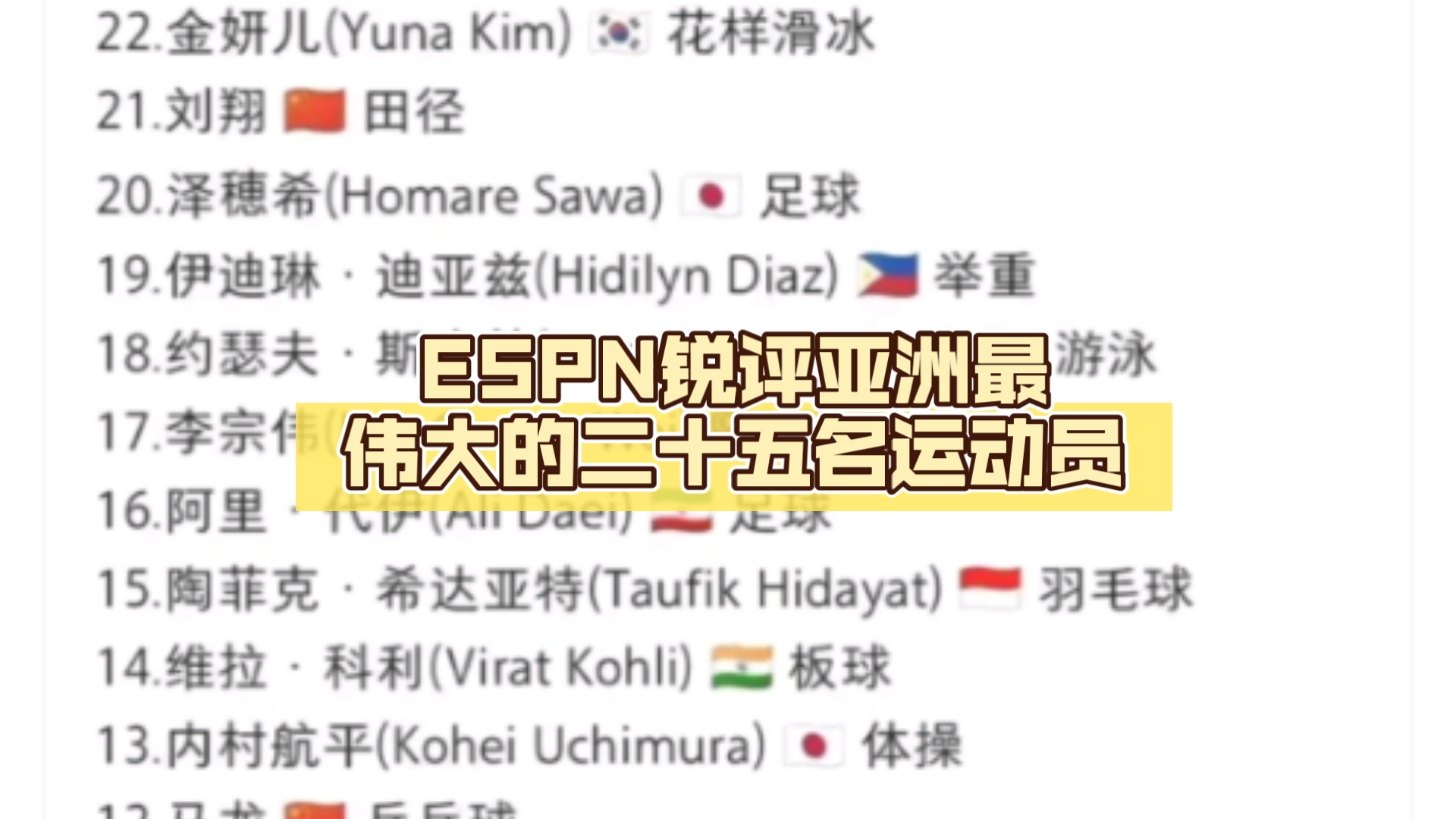 ESPN锐评亚洲最伟大的二十五名运动员哔哩哔哩bilibili