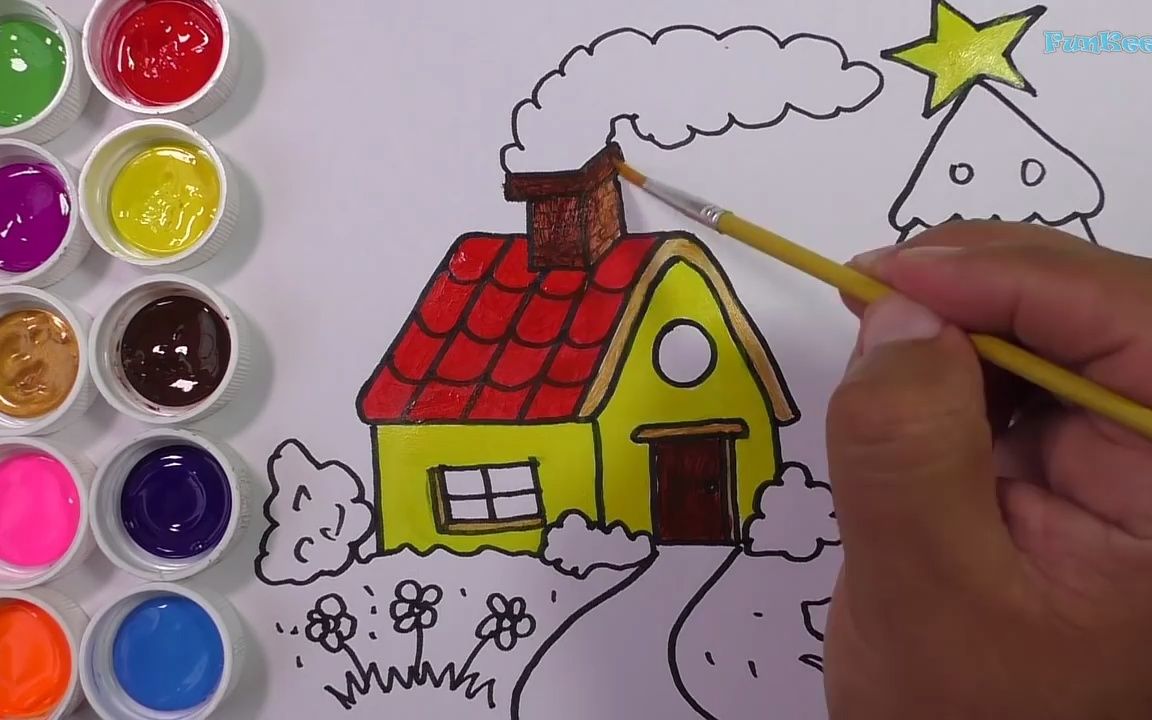 【简笔水彩画】教你画烟囱冒烟的房子然后上色~超级简单的绘画,一看