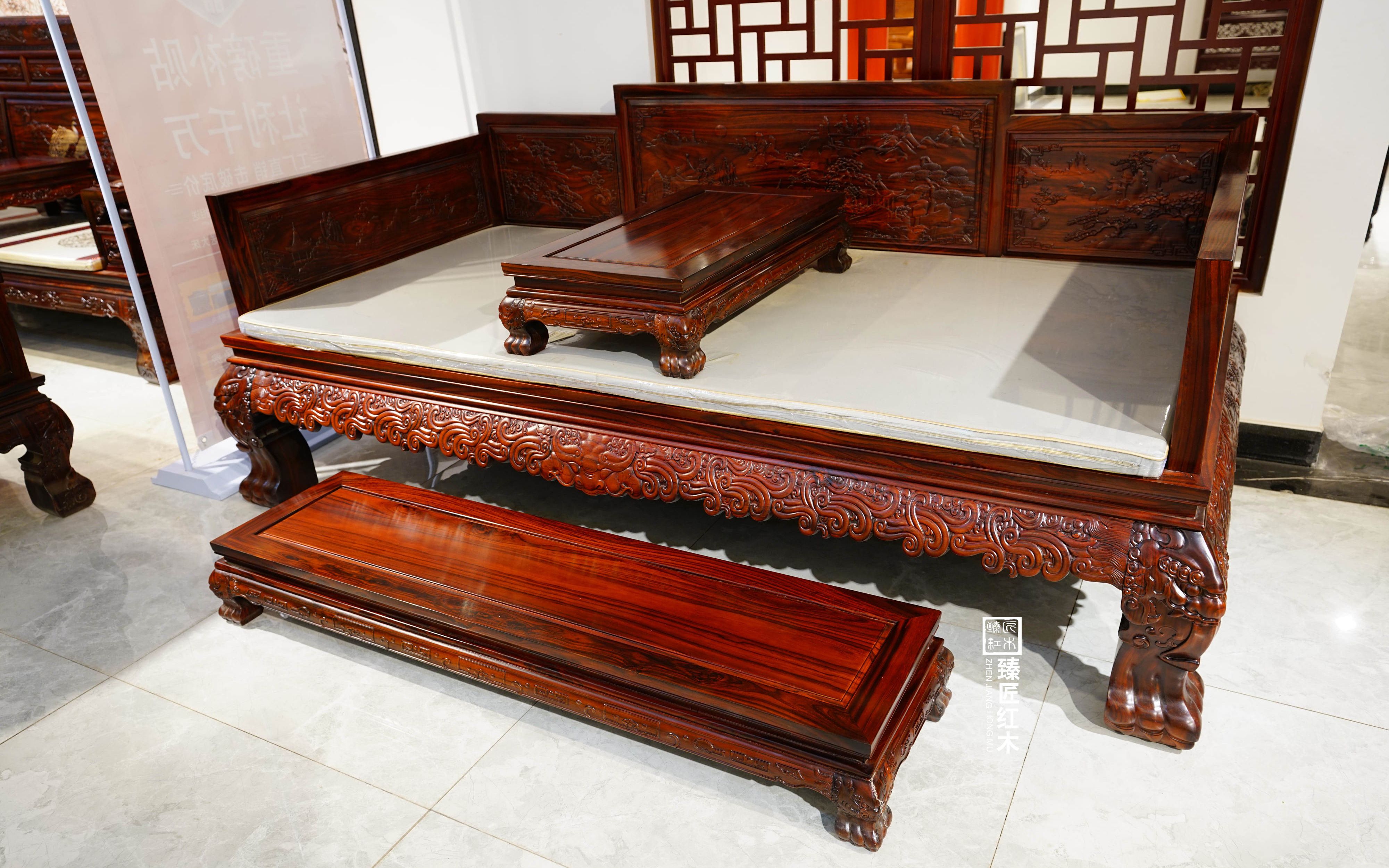 真的会谢!臻匠红木印尼黑酸枝山水罗汉床棒棒的