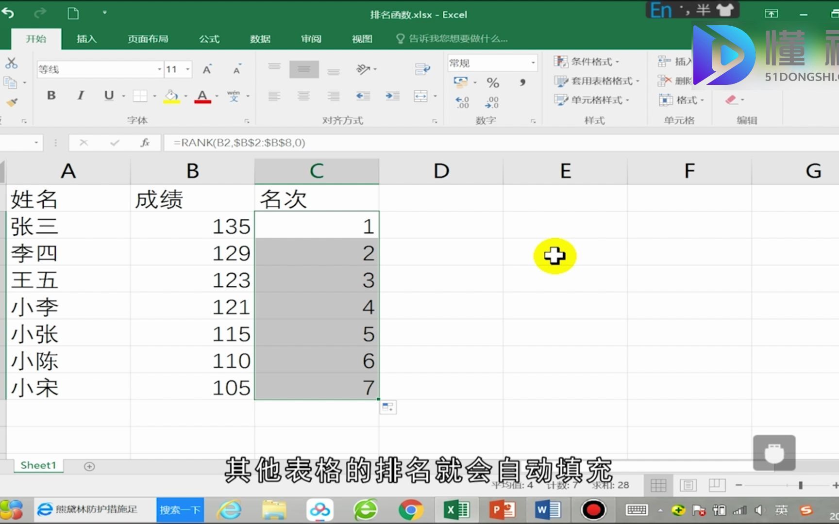 excel如何使用排名函数?excel使用排名函数哔哩哔哩bilibili