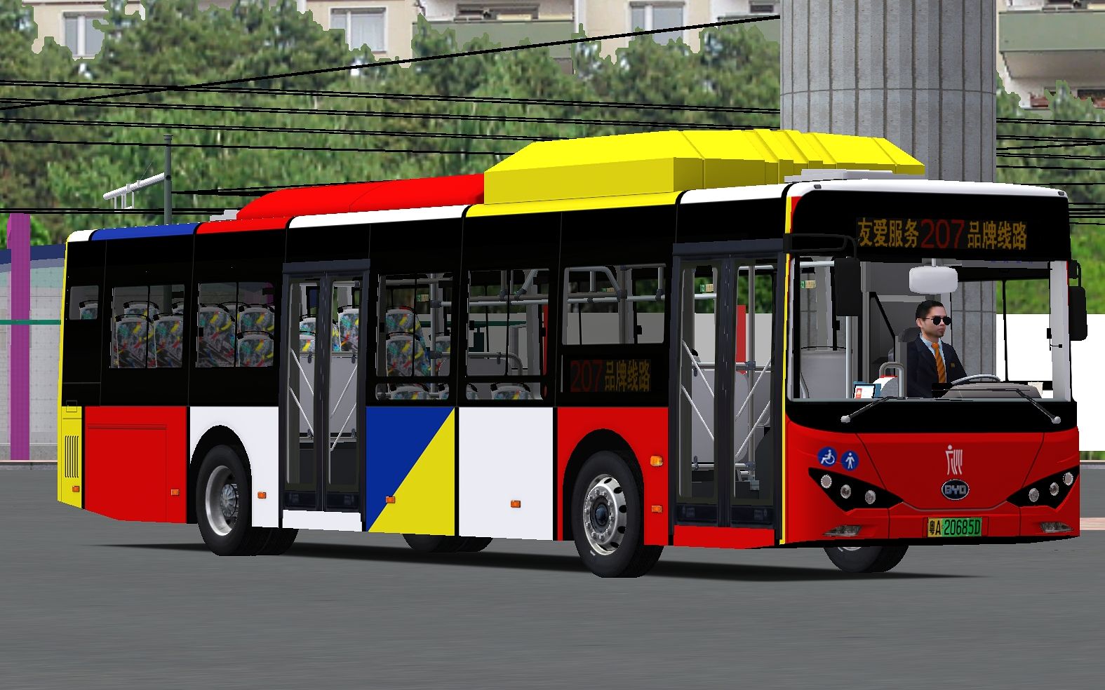 巴士模拟2 #26 驾驶带后门监视器的比亚迪k9fe纯电动公交 广州七巧板