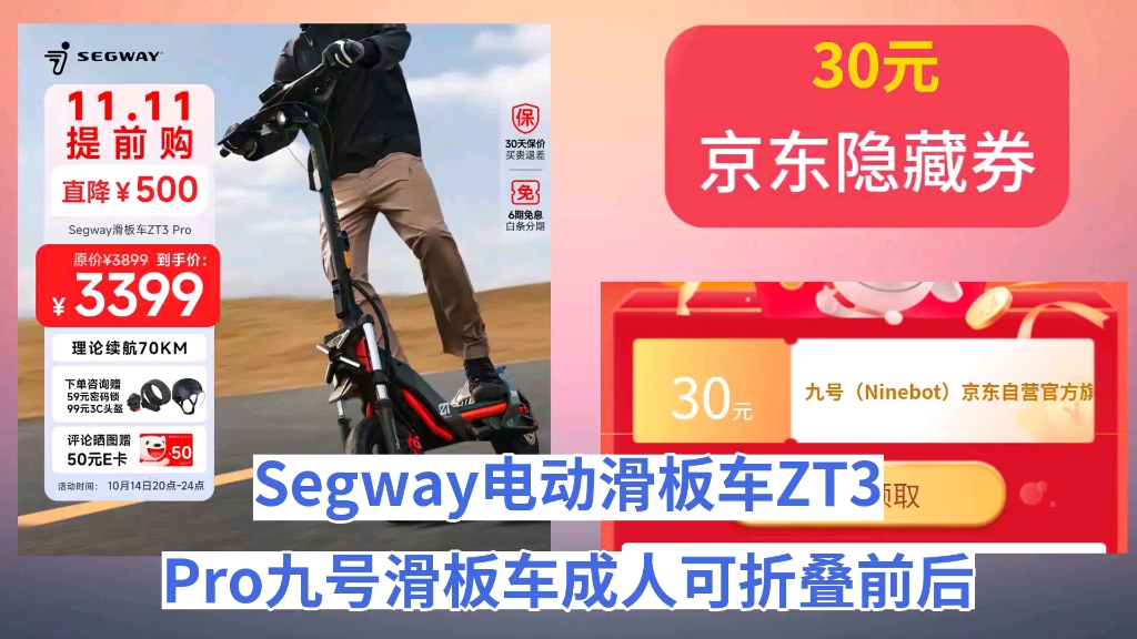 [155天新低]Segway电动滑板车ZT3 Pro九号滑板车成人可折叠前后双减震11寸全地形胎40KM全速真续航哔哩哔哩bilibili