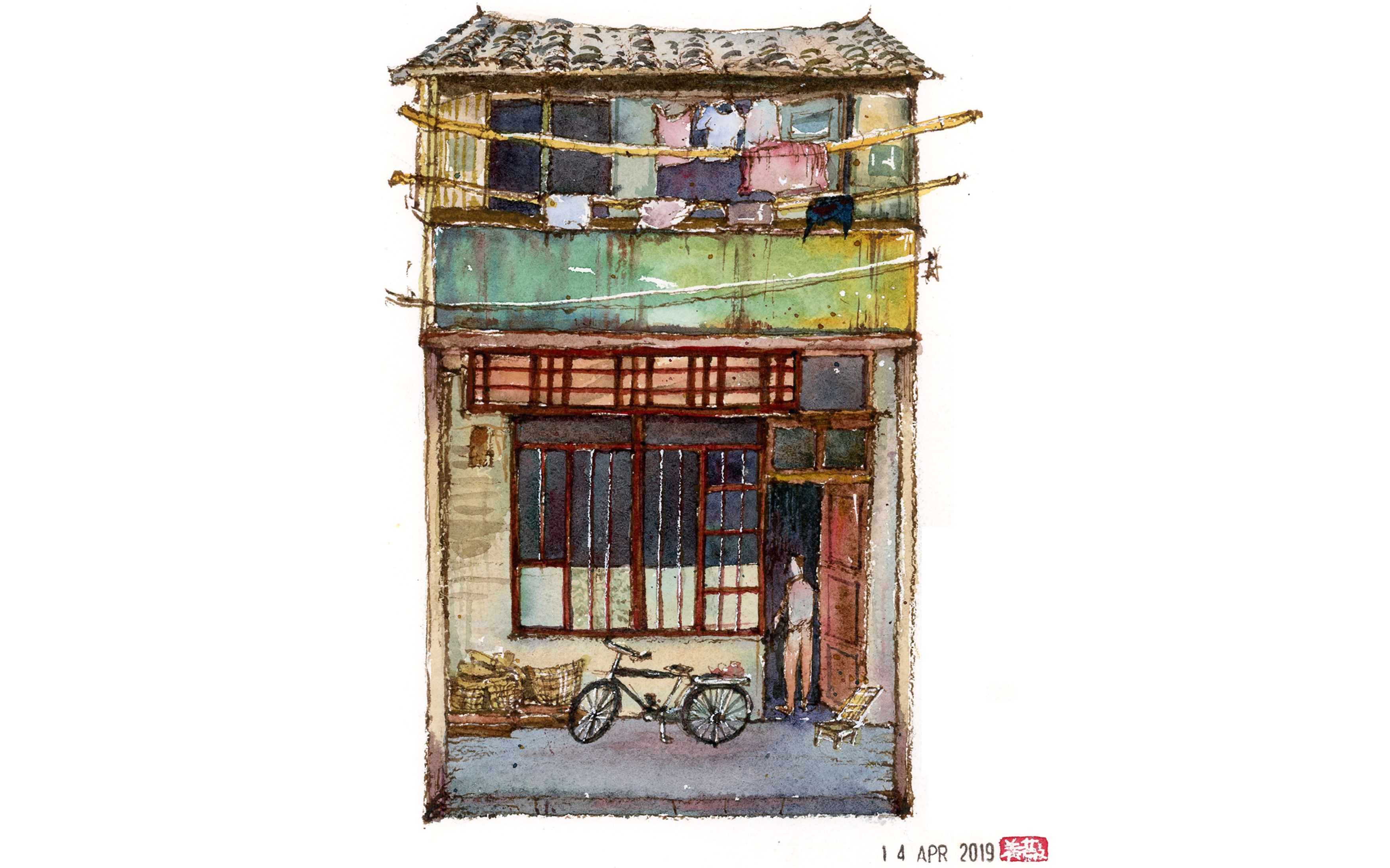 【美薇水彩14】《老房子》钢笔淡彩|绘画过程|水彩速写|建筑速写|水彩